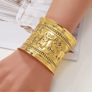 Elegant 22 Karat Plated Gold Brass Cuff Bracelet